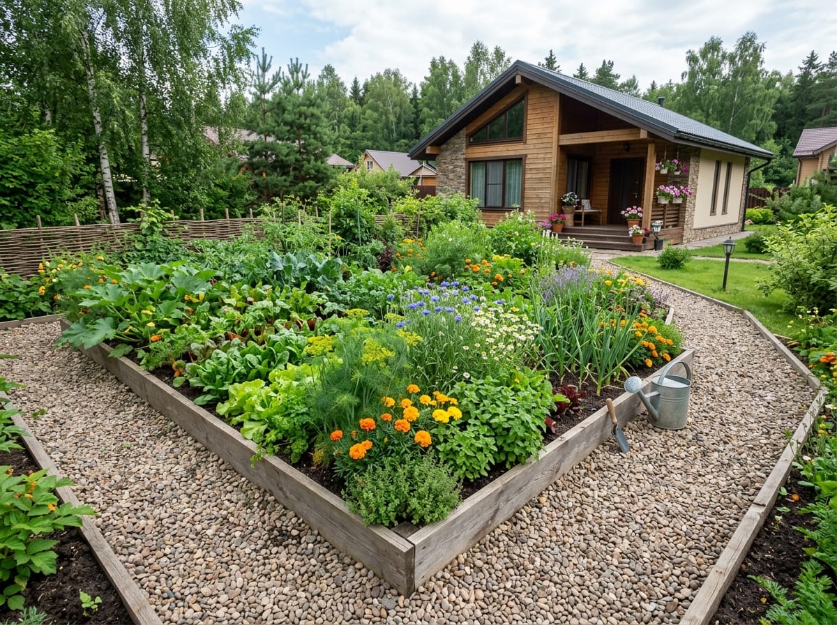 Огородный цветник (potager), 4 грядки + пряный бордюр
