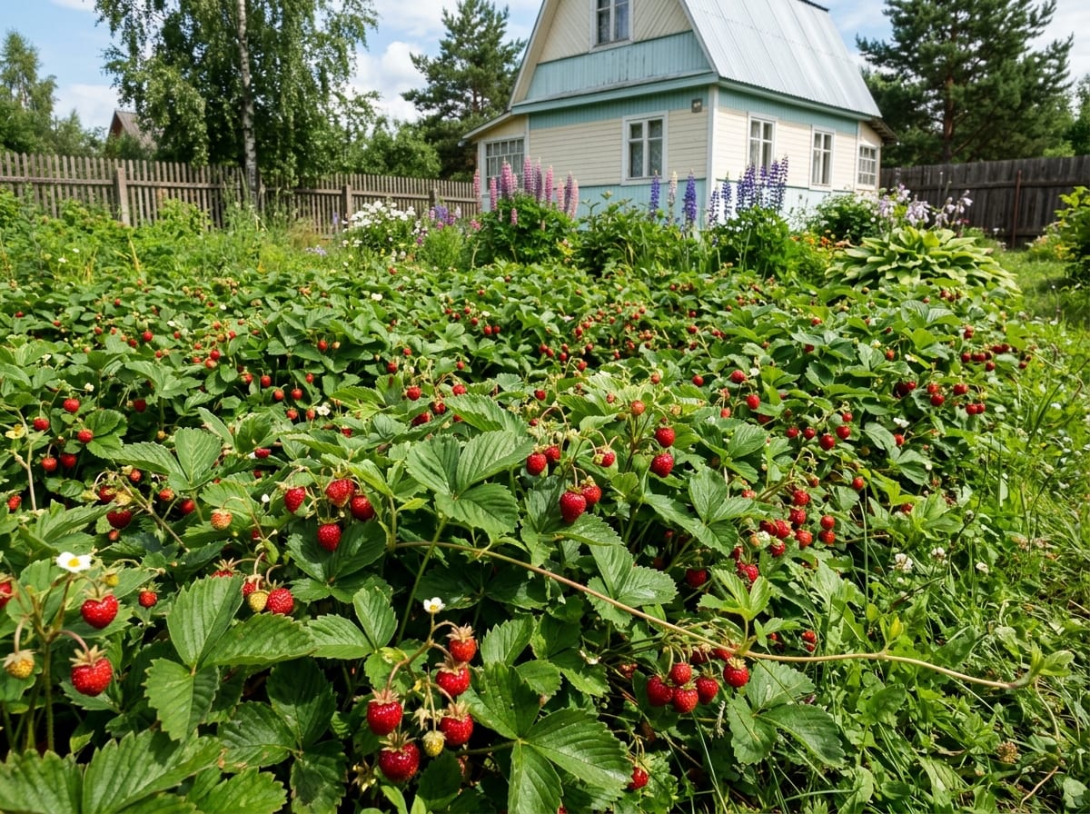 Сплошная посадка садовой земляники закрывает грядку